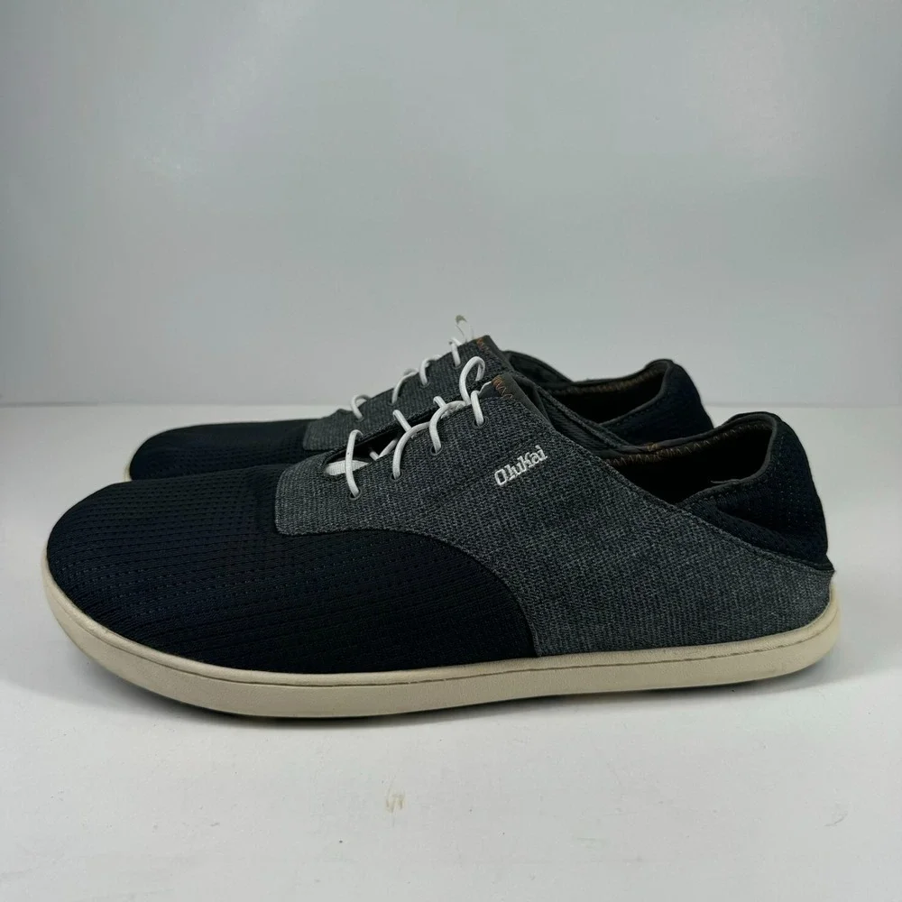 OluKai Nohea Moku Men's US 12 Dark Shadow Gray Mesh Slip-On Boat Shoe 10283-6C6C